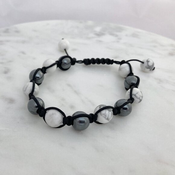 Semi-precious Stone and Cord Bracelets - Black, Grey & White - Picture 6 of 8